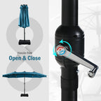 Summit Living 15 FT Double-Sided Solar Patio Umbrella with Base Large Outdoor Umbrella with LED Solar Lights - Haze Blue