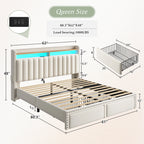 EnHomee Upholstered King Size Bed Frame with Headboard and Storage King Bed Frame with 2 Drawers,Grey
