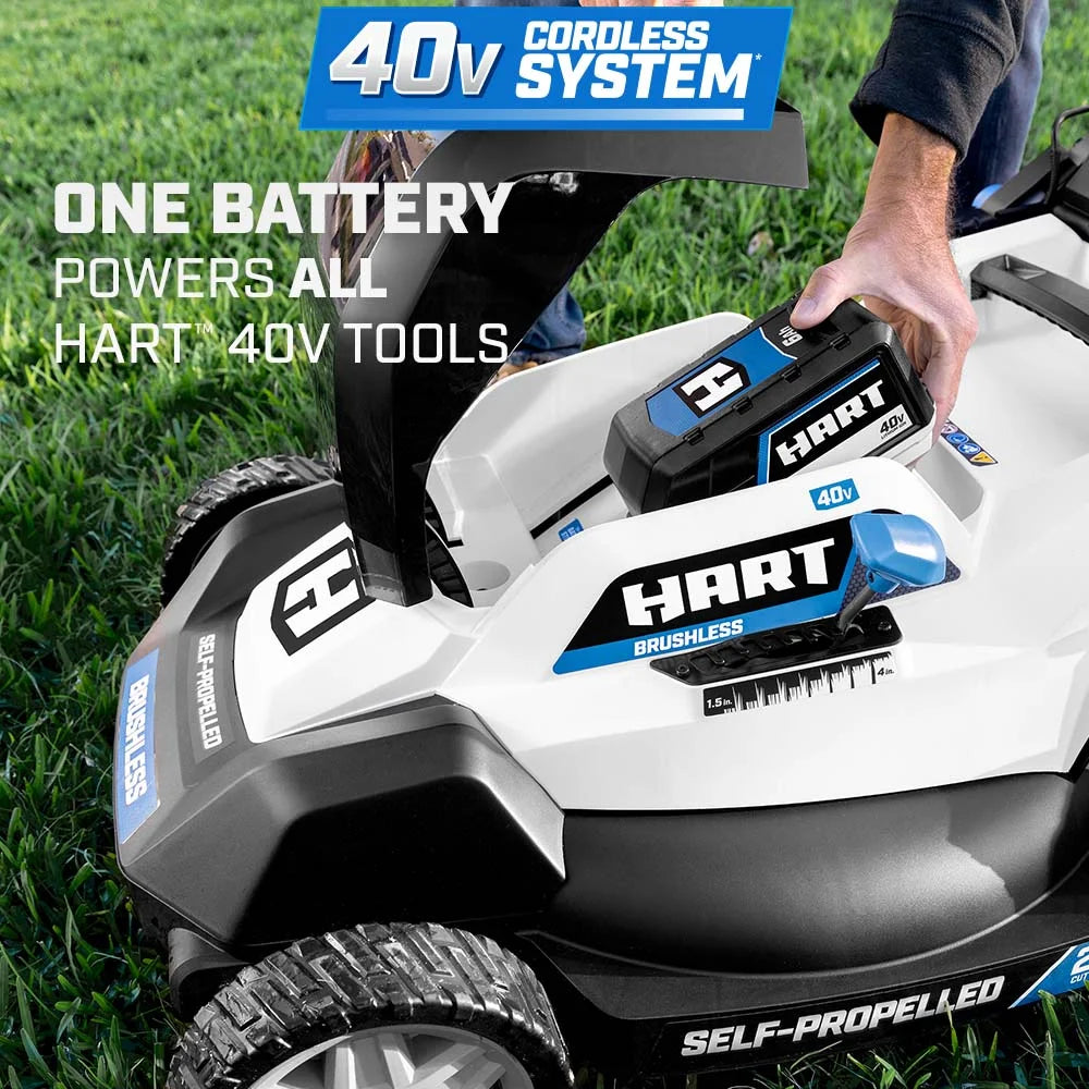 HART 40-Volt Cordless 20-inch Brushless Self Propelled Mower Kit, (1) 6.0 Ah Lithium-Ion Battery