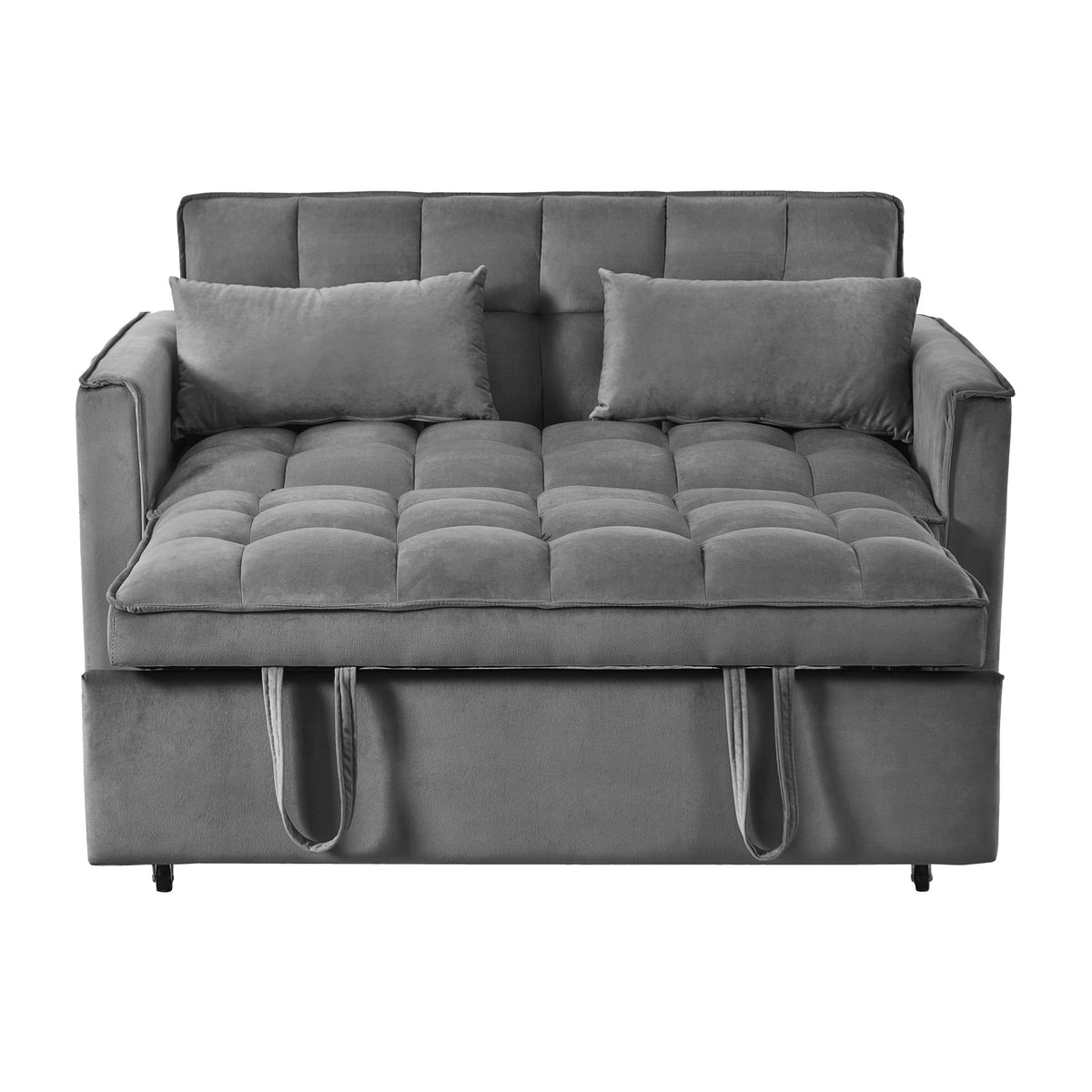 Gewnee 55'' Modern Convertible Velvet Sofa Bed with Pull-Out Twin Bed, Adjustable Backrest for Living Room, Office (Dark Gray)