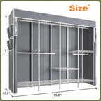 EnHomee 76"W Clothes Rack with Cover,1100LBS Heavy Duty Wardrobe Closet Organizer,Adjustable Portable Closet��Black