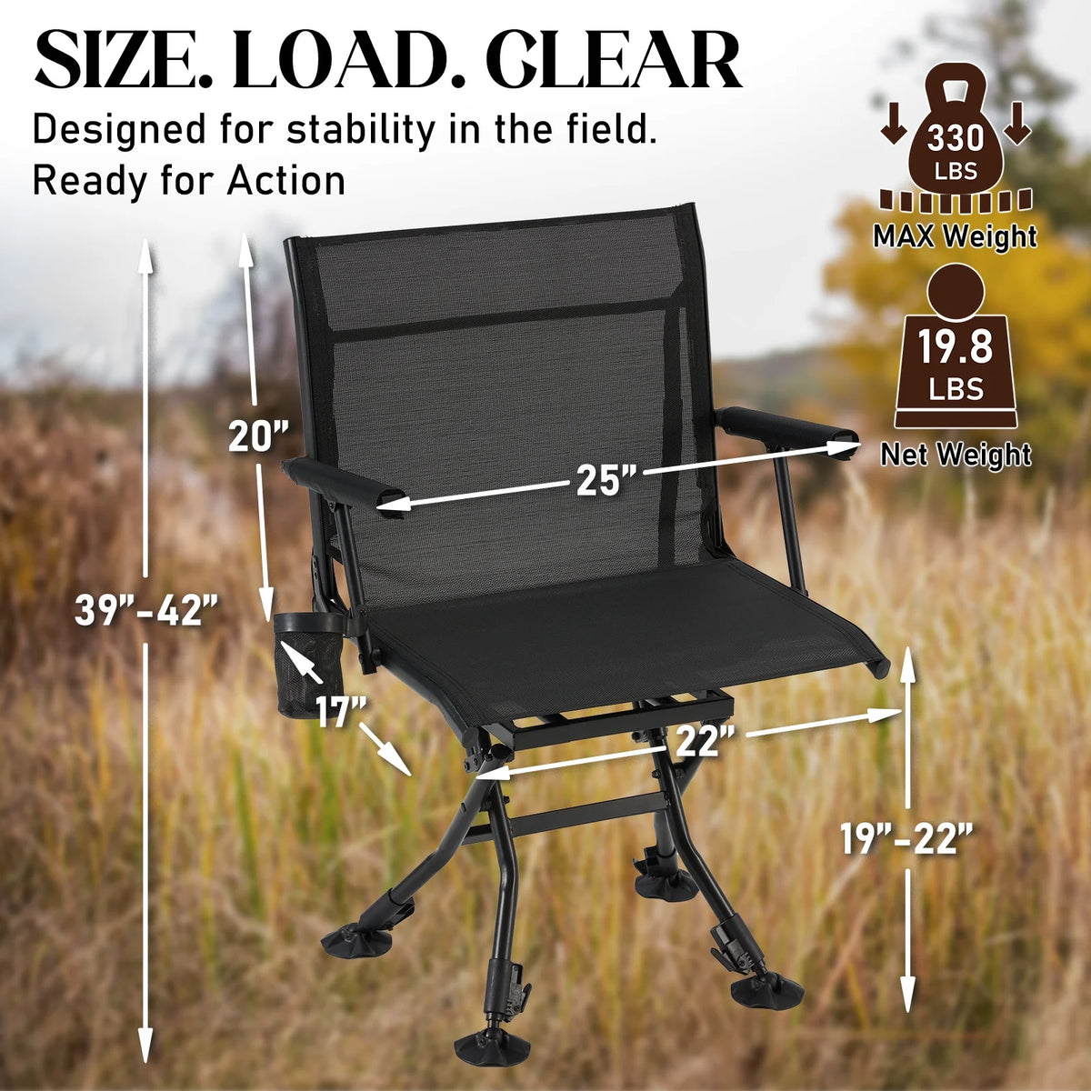 Danrelax 360�� Silent Camo Hunting Blind Chair, Armrests, Side Pouch, Telescopic Legs