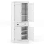 Gymax 72'' Kitchen Pantry Storage Cabinet Tall Freestanding Cupboard w/ 4 Doors Large Drawer White