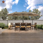 Mondawe 15ft Patio Umbrella Rectangular Outdoor Market Umbrella with Base and LED Lights Beige