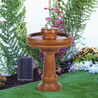 Alpine Corporation  29" Outdoor Birdbath Fountain with LED Lights  Classic Pedestal Solar-Powered Garden Water Feature, Brown