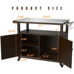 Outdoor Prep Table Grill Station, Solid Wood Movable Dining Cart Table, Dark Brown