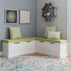 Linon Romero Backless Corner Nook with Storage, 5-Piece Cushion Set, Natural/White/Beige