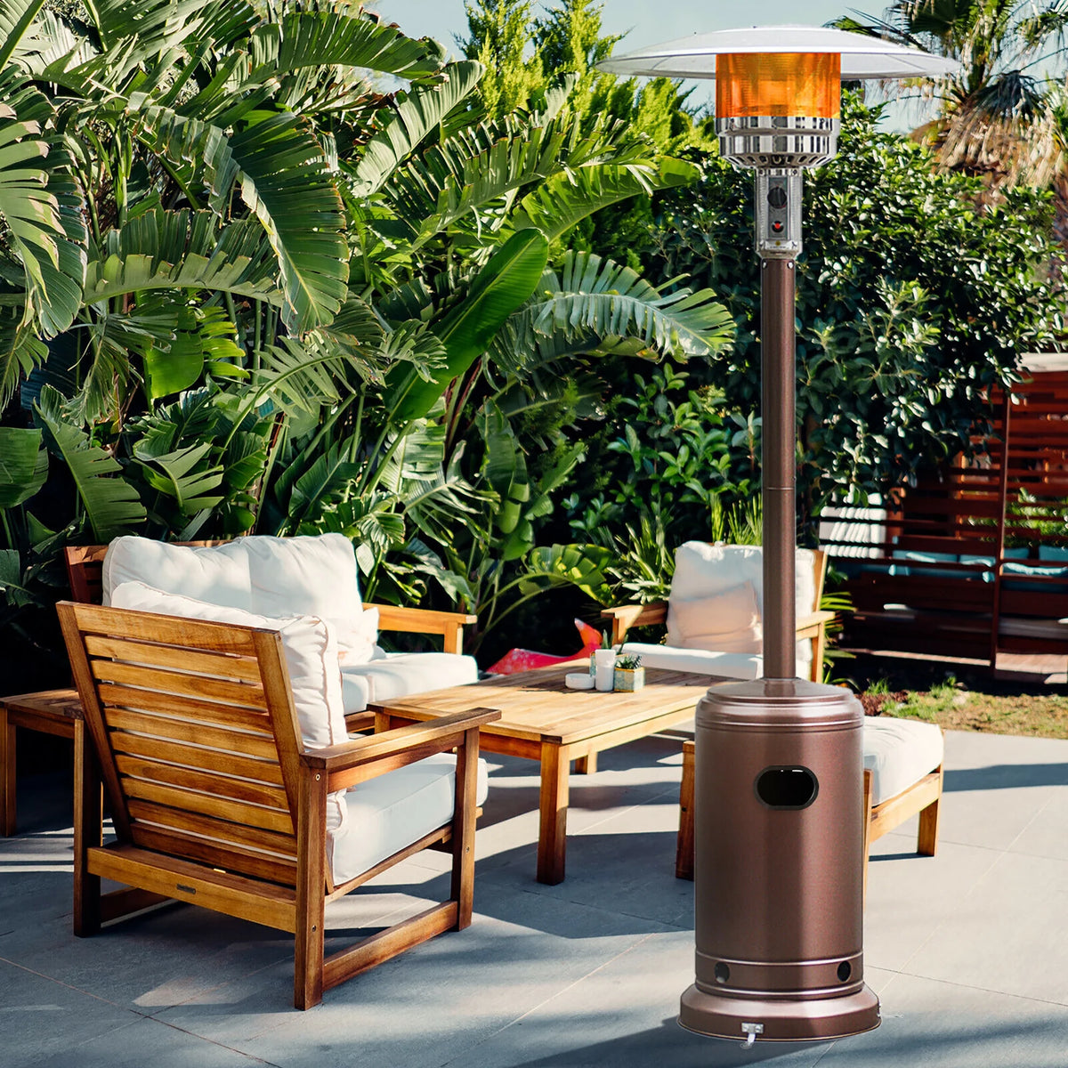 Costway 50000 BTU Propane Patio Heater Standing Steel with Wheels Grey