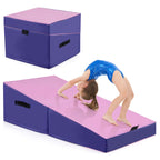 Costway Gymnastics Tumbling Mat Folding Incline Yoga Mat with Non-slip PVC Leather Pink
