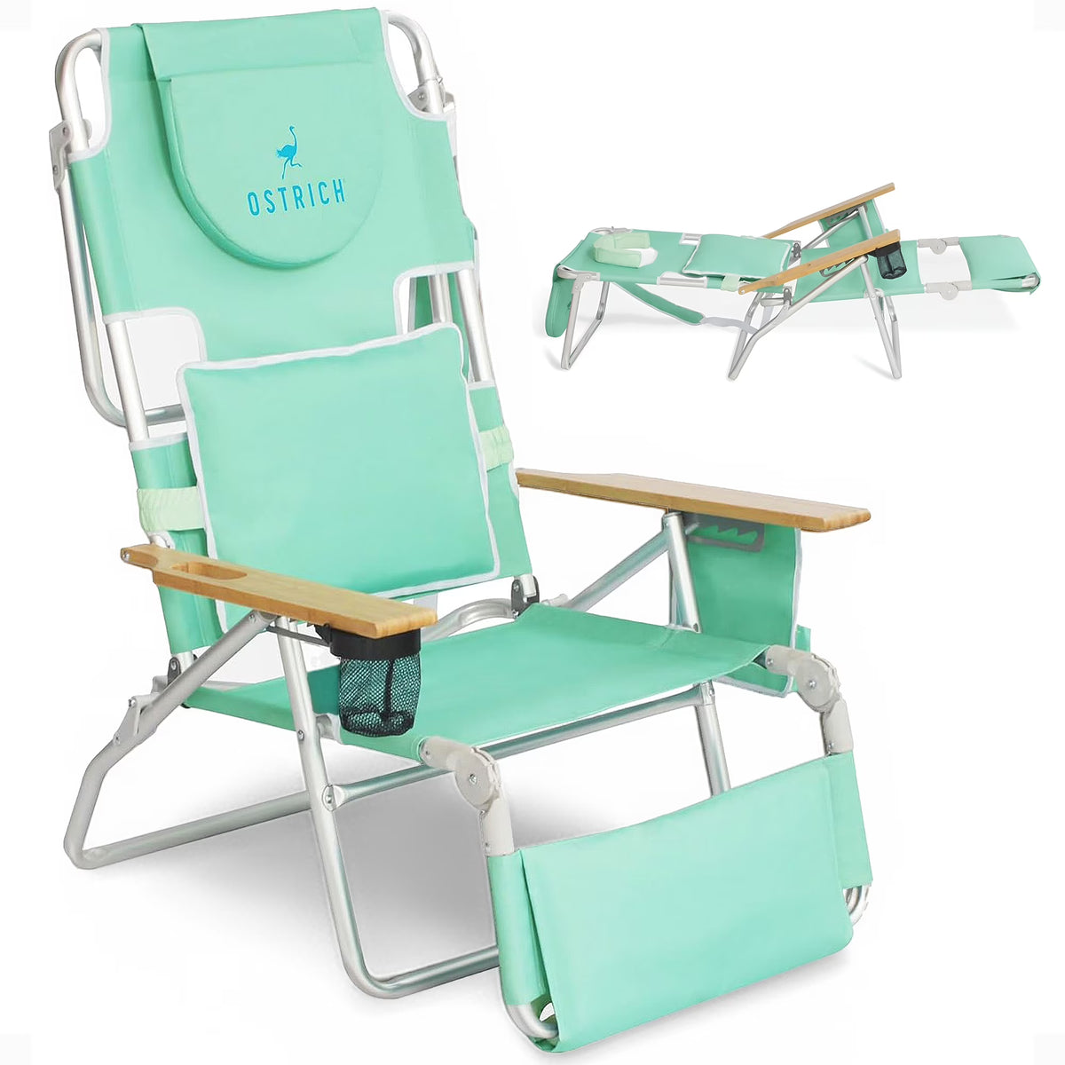 Ostrich Deluxe 3N1 Lightweight Outdoor Beach Lounge Chair w/Footrest, Pink