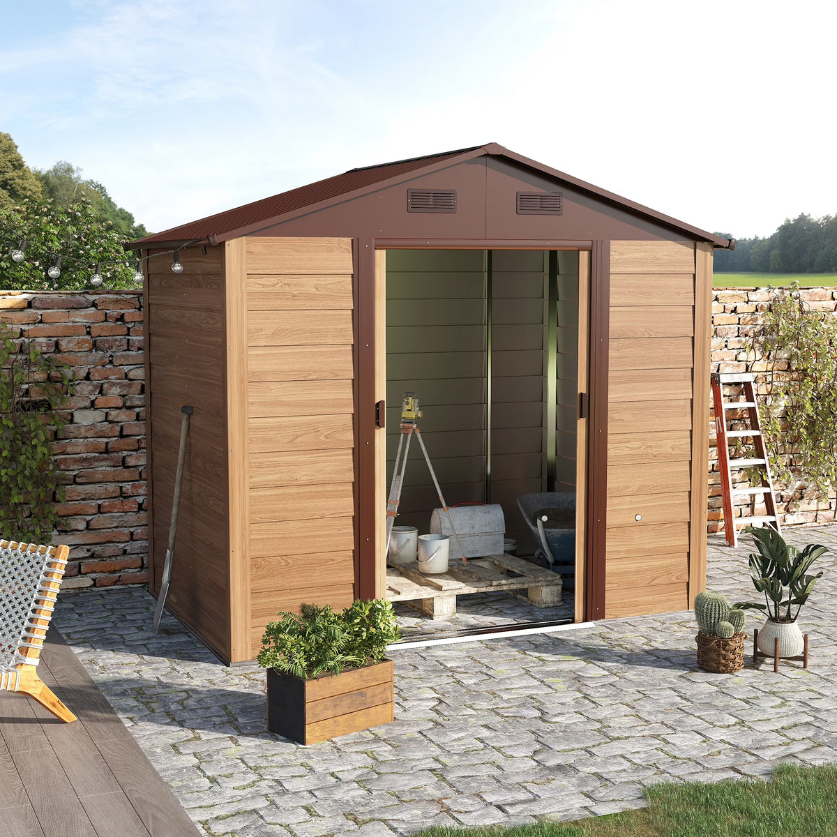 Outsunny 7' x 4' Metal Storage Shed Organizer, Garden Tool House with 4 Vents and 2 Sliding Doors for Backyard, Patio, Garage, Lawn, Dark Gray