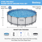 Bestway: Steel Pro MAX 15' X 48" Above Ground Pool Set - 4231 Gallon, Outdoor Family Pool, Corrosion & Puncture Resistant, Includes Filter, Pump, Ladder & Cover
