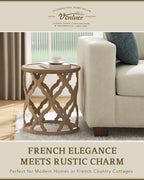Bestco 30" Farmhouse Coffee Table, Round French Country Coffee Table, Distressed Wood Tray Top Vintage Coffee Table with Storage Shelf, Beige