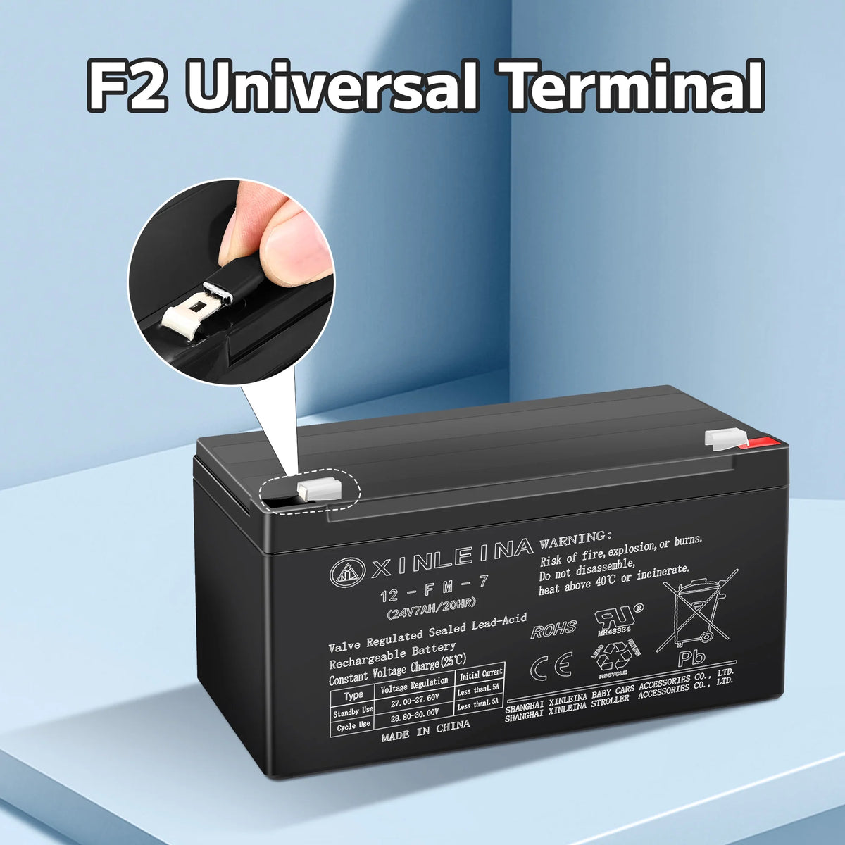 24V 7Ah Rechargeable Sealed Lead Acid Battery - Suitable for Most Kids Ride on Car - Battery Accessories