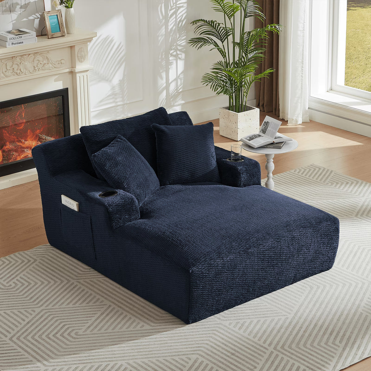 Lovableguy Oversized Chaise Lounge Chair Indoor,Comfy Deep seat Lounge Sofa with Cup Holders and Storage Pockets,Sleeper Sofa Bed for Living Room,Bedroom,No Assembly Required,Cream