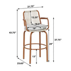 Lyric Modern 29" Outdoor Patio Bar Stools, Bar Chairs with Wood Grain Finish Frame with Hand-Woven PE Rattan Rope, Removable Cushions, Teak+Beige, Set of 2