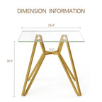 35.4 Inch Square Tempered Glass Dining Table Suitable For 2 To 4 People Space Saving Small Kitchen Dining Table Equipped With Sturdy Metal Table Legs Suitable For Dining Room Living Room Gold