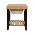 Kolton Square Kitchen Island, Black and Natural with Butcher Block Top