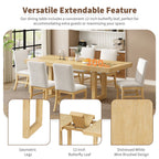 Harper & Bright Designs Farmhouse 7 Pieces Extendable Dining Table Set for 6, Solid Wood Kitchen Table with Butterfly Leaf and 6 Upholstered Chairs, Brown
