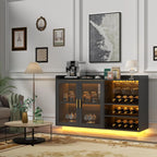 Wine Bar Cabinet with LED Lights, Floating Coffee Bar with Glass Rack and Removable Wine Racks, Modern Buffet Sideboard with Storage Shelves, Kithchen Bar with Glass Cabinet Doors