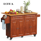 Lofka 52-Inch Kitchen Island with Storage on Wheels with Wood Drop Leaf, Ideal for Small Kitchens