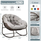 Outdoor Papasan Rocking Chair, Patio Oversized Wicker Egg Rocking Chair, Indoor & Outdoor Comfy Rocker Chair with Thick Cushion, Modern Lounge Chair for Front Porch, Garden, Backyard, Grey