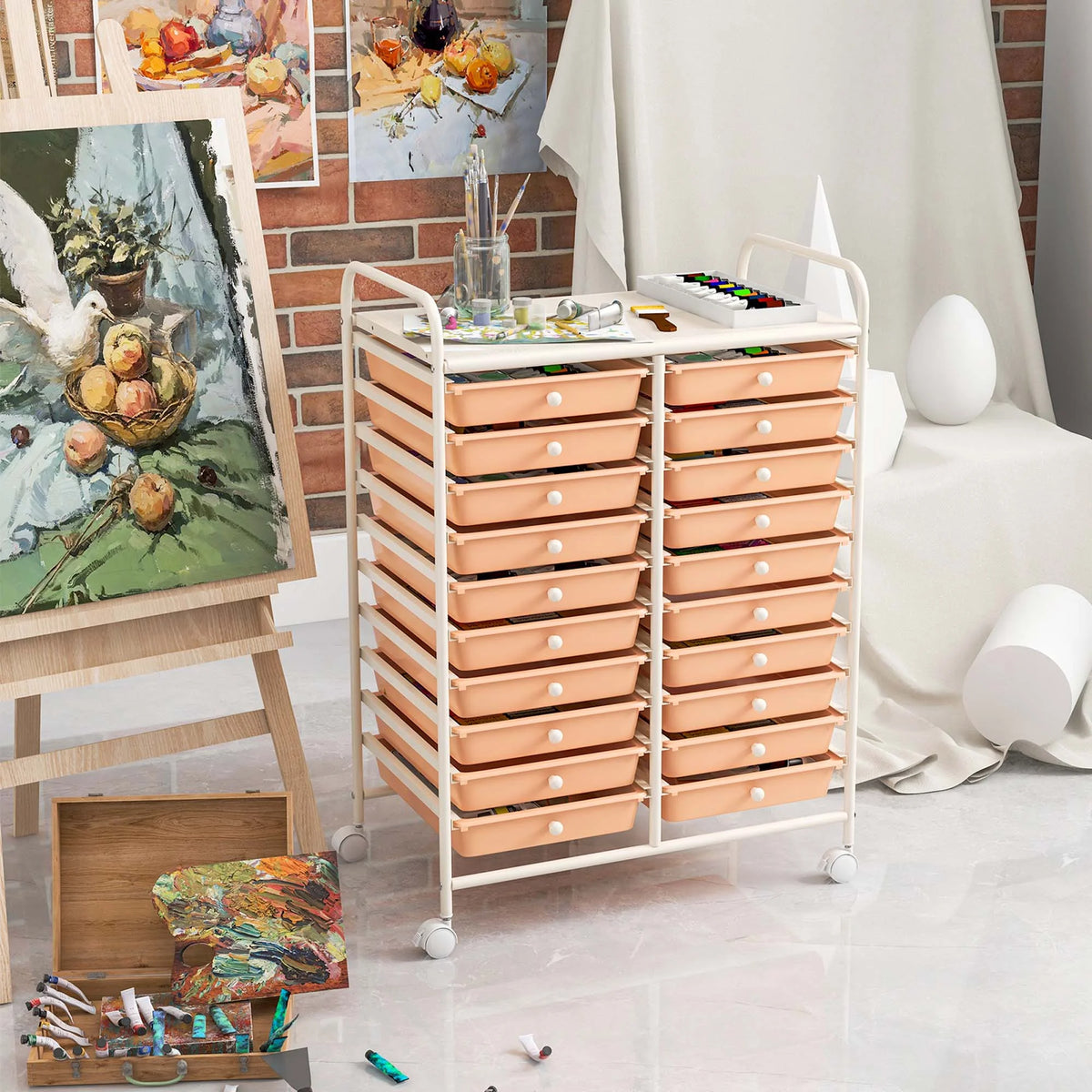 Costway 20 Drawer Rolling Storage Cart Tools Scrapbook Paper Office School Organizer Yellow
