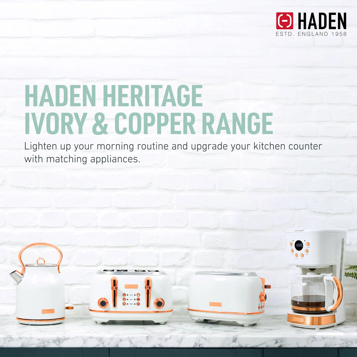 Haden Coffee Maker & Heritage 1.7 Liter Electric Kettle, Black & Chrome