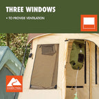 Ozark Trail 2-Room Shower & Utility Tent Combo Includes 5-Gallon Water Container, Easy Setup, Maximum Occupancy Is 2. Khaki Colour.