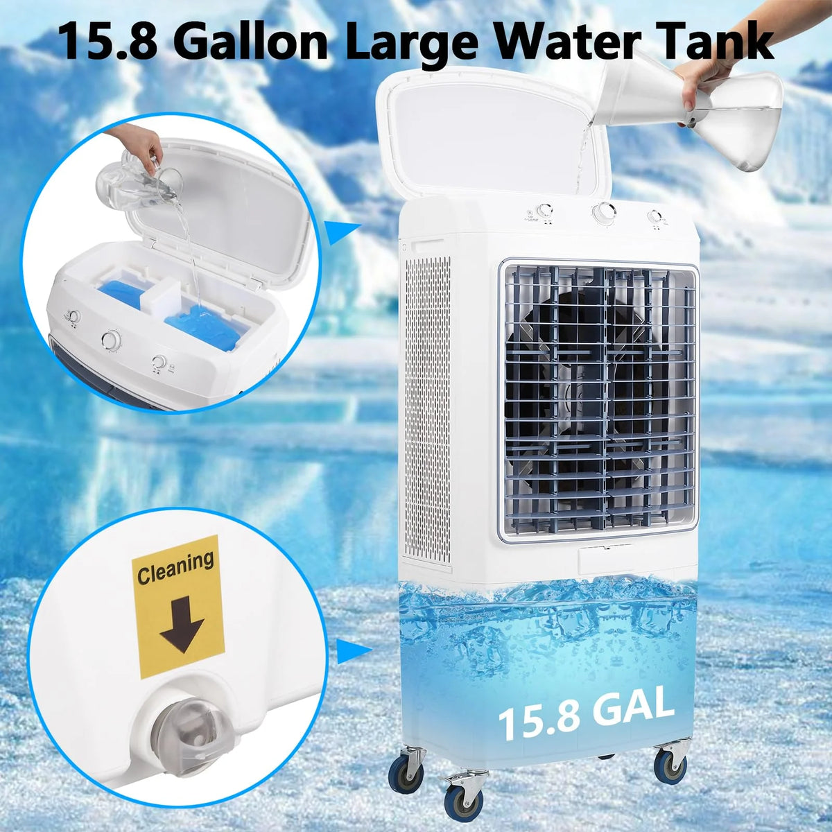 Garvee Air Coolers For Home Quiet,Evaporative Air Cooler 4100 CFM Swamp Cooler Air Conditioner with Remote Control and 4 Ice Packs, 3 Modes & Wind Speeds for Outdoor, Indoor, Garage, 15.8 Gallons