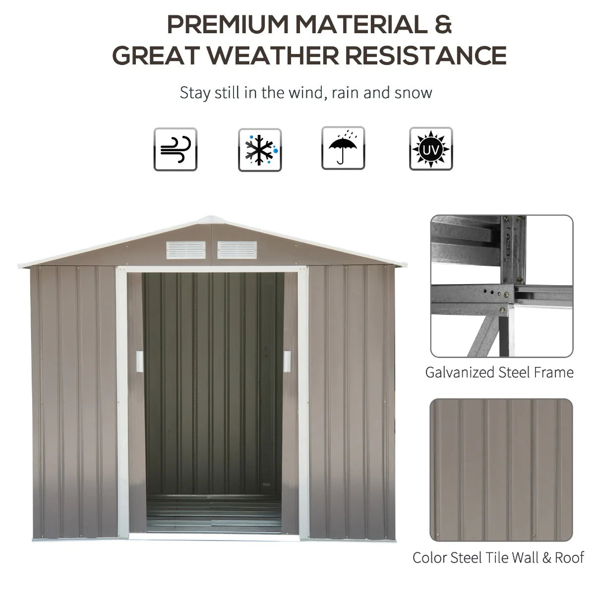 Outsunny 7' x 4' Metal Storage Shed Organizer, Garden Tool House with 4 Vents and 2 Sliding Doors for Backyard, Patio, Garage, Lawn, Dark Gray