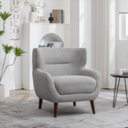 ALEAVIC White Accent Chair Upholstered Armchair with Solid Wood Legs