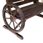 Outsunny Wooden Wagon Wheel Bench Rustic Outdoor Patio Furniture, 2-Person Seat Bench with Backrest Carbonized