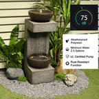 Water Fountain Modern Tiered Outdoor Fountain with Lights and Stone Planter for Garden, Patio, Backyard, Deck, Porch and Home Art Decor