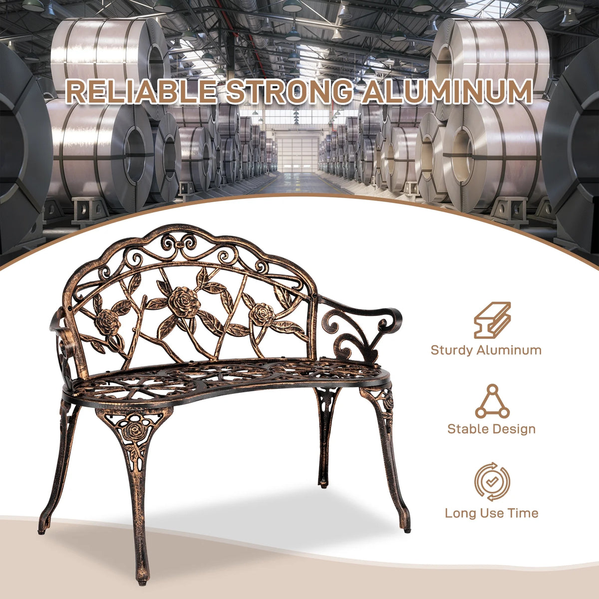 Ktaxon Outdoor Patio Park Garden Bench Courtyard Leisure Rose Cast Aluminum, Outdoor Loveset, Bronze