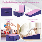 Costway Gymnastics Tumbling Mat Folding Incline Yoga Mat with Non-slip PVC Leather Pink