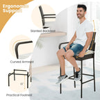 Gymax Set of 2 Wicker Bar Stools Set Outdoor High Back Bar Counter Chairs w/ Cushions