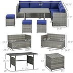 Resenkos Wicker Outdoor Patio Furniture Set, L-Shaped 7 Pieces Outdoor Dining Sectional Sofa, Gray