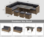 Bifanuo 7 Piece Patio Furniture Set, Outdoor Furniture Patio Sectional Sofa, All Weather PE Rattan Outdoor Sectional with Beige Cushions and Table, Black Wicker
