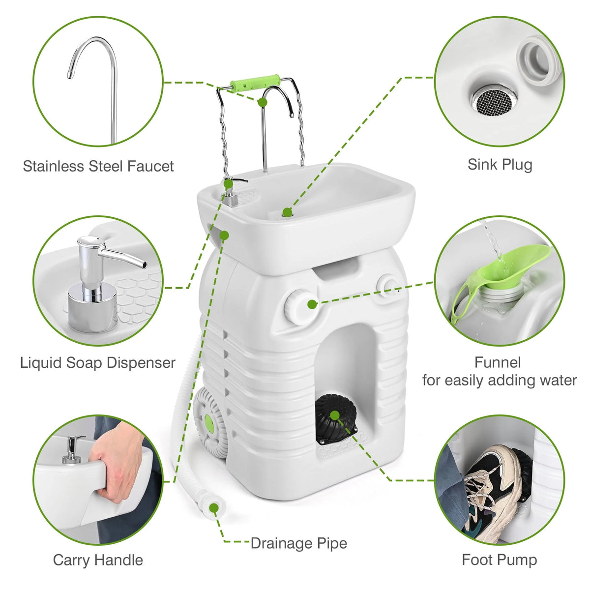 Hand Wash Station Portable Wash Sink Basin Stand 12 Gallon 45L Camping Garden