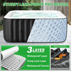 Sunyrisy 4-6 Person Inflatable Hot Tub, Square Blow Up Portable Hot Tub, Leak-Proof PVC Outdoor Spa with 130 Strong Air Jets, Heater Pump and Insulated Cover, 73�� X 73��X 25��
