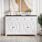 Homfa 55.1'' W Farmhouse Storage Cabinet, 4-Doors 2-Drawers Wood Sideboard with Adjustable Shelves for Kitchen Dining Room, White