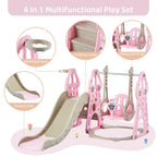 DUKE BABY 4-in-1 Kids Swing and Slide Set for Toddler Age 1-6, Extra Large Baby Indoor Outdoor Activity Playground with Basketball Hoop and Climber ??Pink