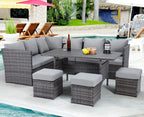 AECOJOY 7 Piece Patio Furniture Set PE Rattan Outdoor Dining Set Sectional Sofa Couch with Table Patio Conversation Set in Gray