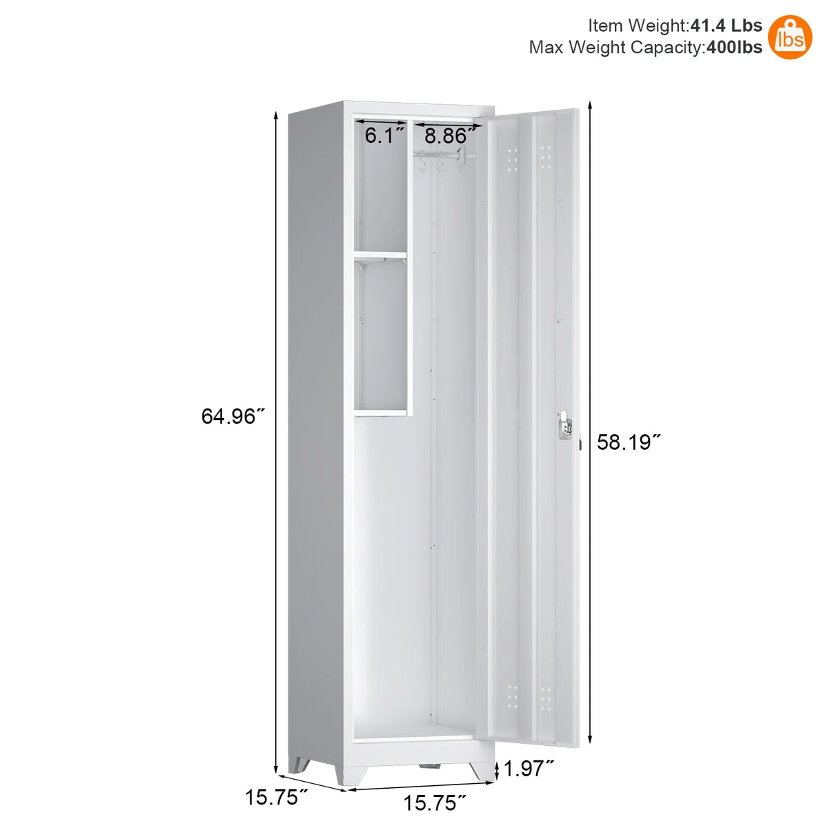 Marcree 65" H Slim Broom Storage Cabinet, Metal Broom Closet with Shelves and Hanging Rod, Utility Cabinet for Brooms and Mops, Tall Cleaning Storage Cabinet for Kitchen, Pantry, Office, Shop, Garage