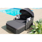 Outdoor Sun Lounger With Adjustable Canopy And Relaxing Pillow - Pe Black Blue Cushion 79.9" Daybed Cozy