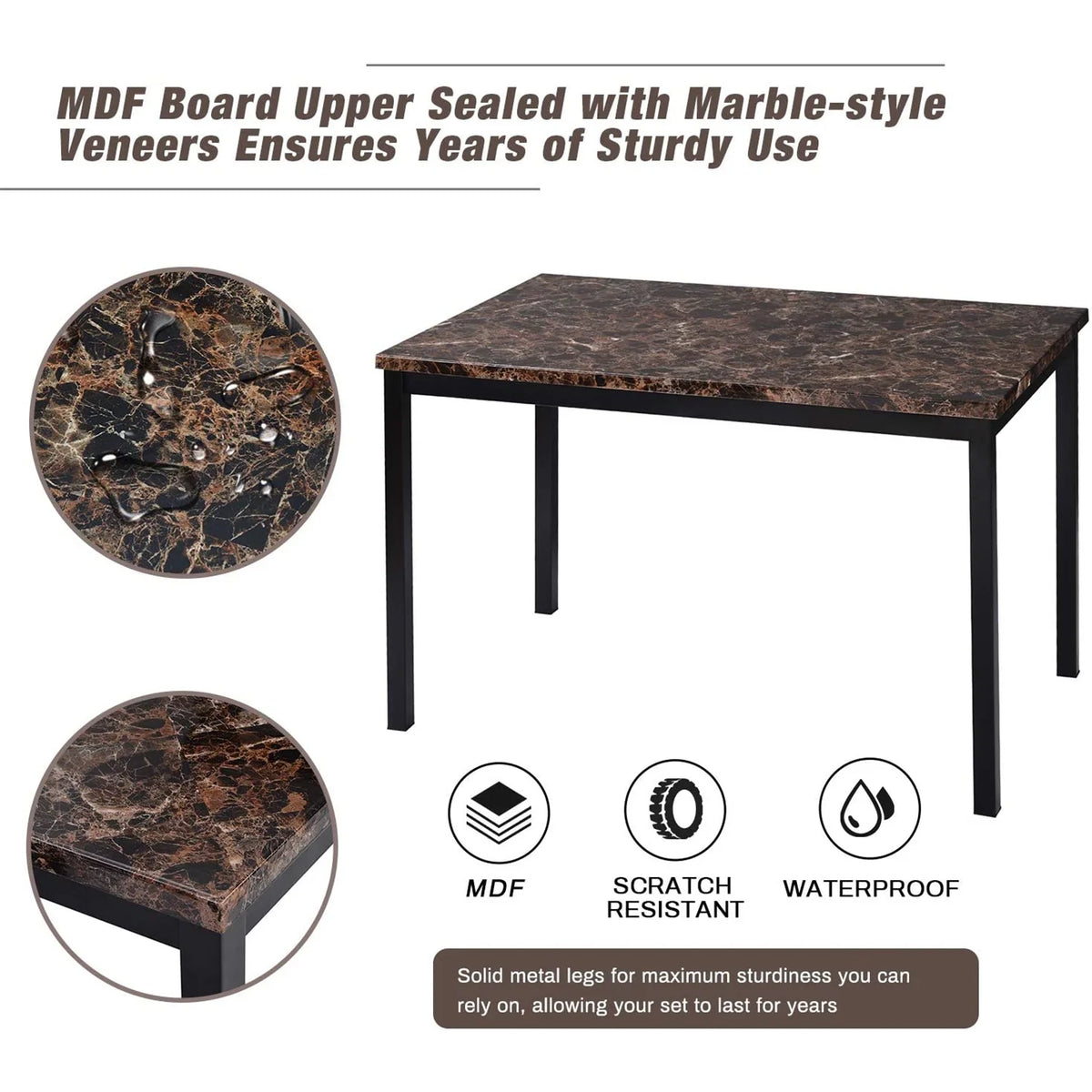 5 Piece Dining Room Table Set, Modern Dining Table Sets with Gray Velvet Upholstered Chairs for 4, Faux Marble Pattern Rectangle Kitchen Table Set for Bar Living Room Breakfast Nook Small Space