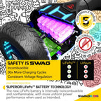 Swagtron Warrior XL Off-Road Hoverboard. 250 lb Weight Limit. Music-Synced Bluetooth LED Lights. 8 Inch Infinity Wheels. 8 Mph. LiFePo Battery UL-Compliant