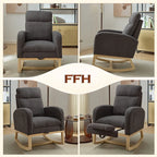 FFH Rocking Chair Nursery, Tufted Accent Rocker Chair, Upholstered Armchair with Adjustable Footrest, Side Pocket, High Backrest, Padded Seat, Polyester Blend (Retro, Dark Gray)