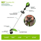 Greenworks 60V Cordless 13" String Trimmer and 125 MPH 450 CFM Leaf Blower Combo Kit, 4Ah Battery & Charger